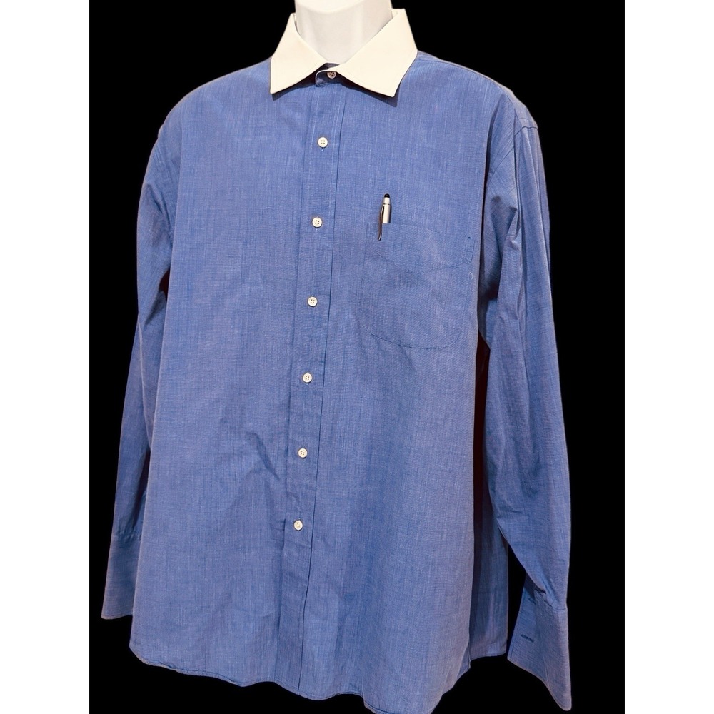 VTG Brooks Brothers Men Shirt 17 XXL Blue Contrast Collar French Cuff Cutaway‎